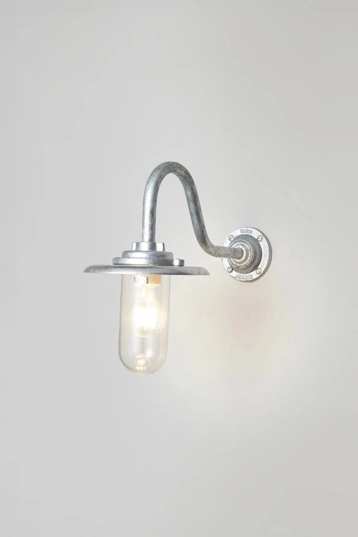 Exterior Bracket Light Swan Neck - 7677 - Davey Lighting Outdoor Lights - Galvanised Silver - Clear - HORNE