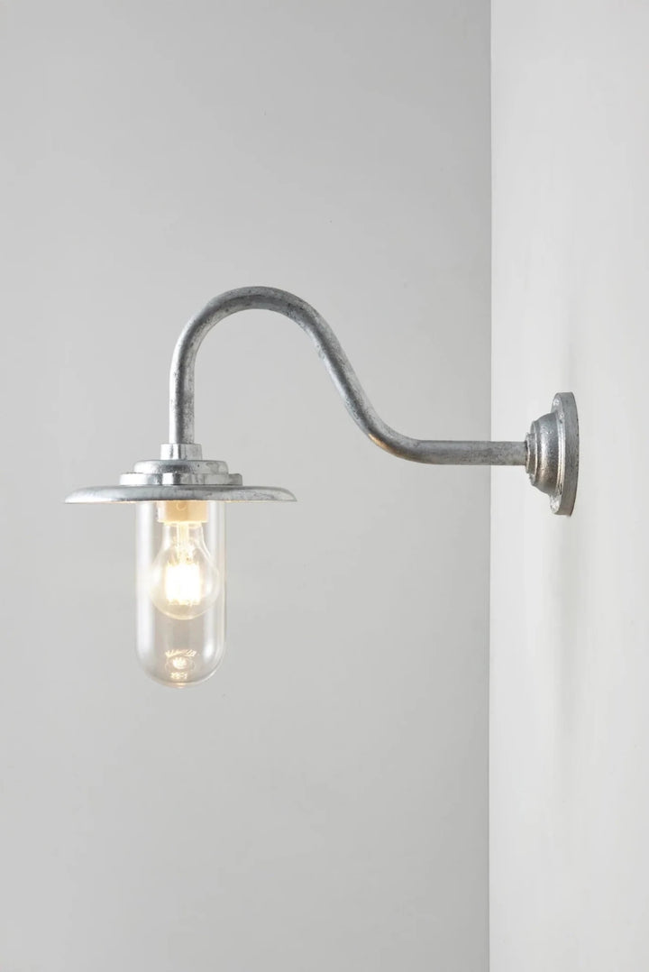 Exterior Bracket Light Swan Neck - 7677 - Davey Lighting Outdoor Lights - Galvanised Silver - Frosted - HORNE