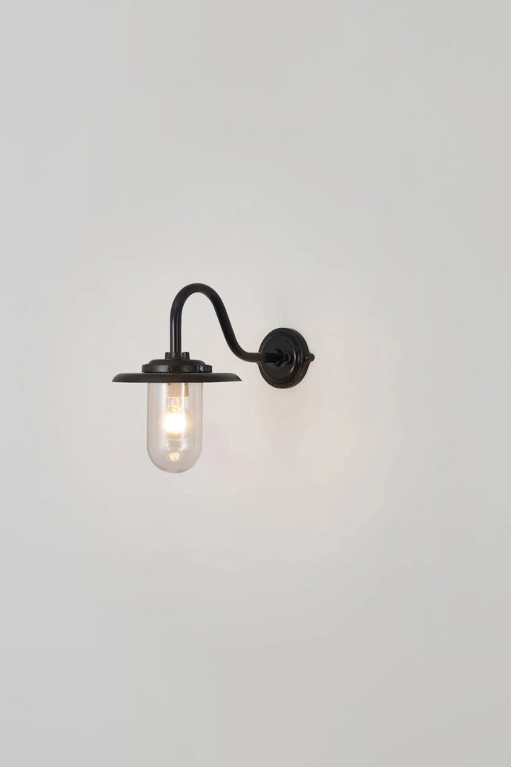 Exterior Swan Neck Wall Light - Davey Lighting Outdoor Lights - Black - Clear Glass - HORNE