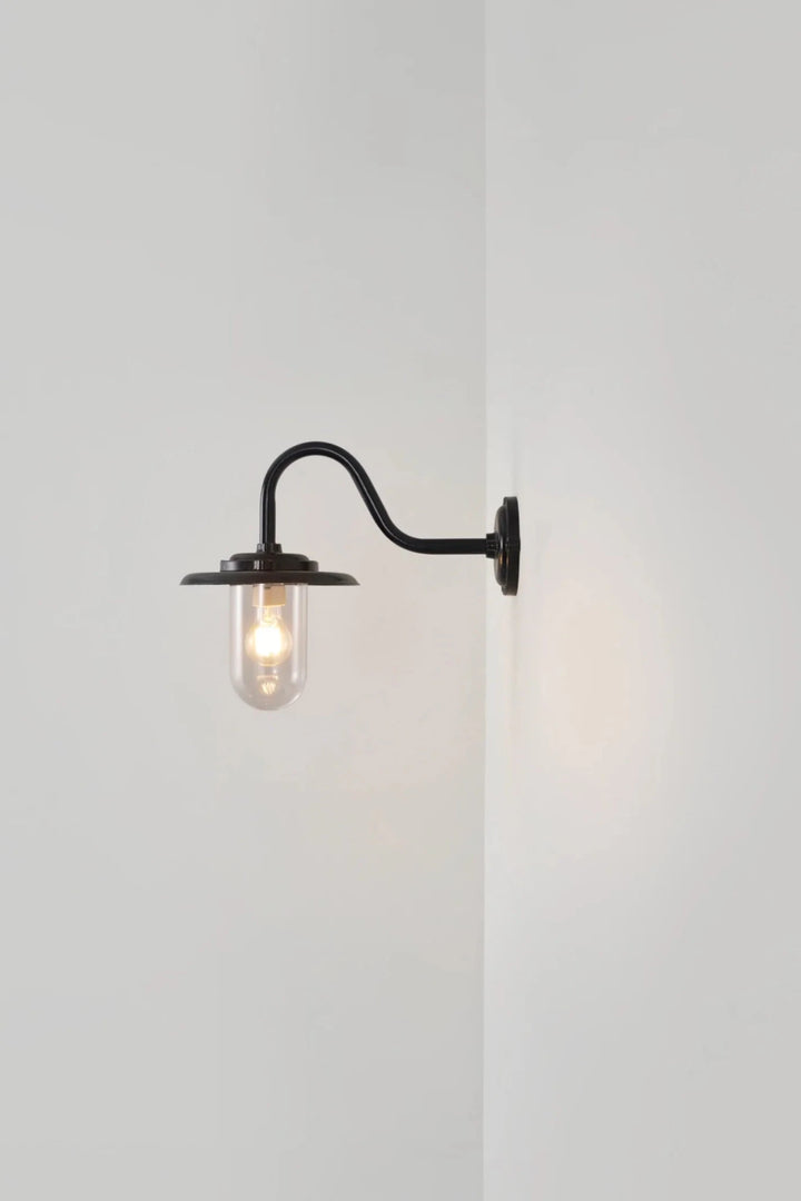 Exterior Swan Neck Wall Light - Davey Lighting Outdoor Lights - Galvanized Steel - Frosted Glass - HORNE