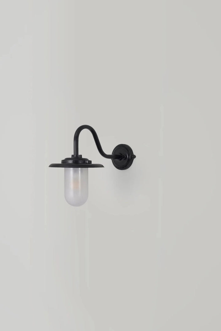 Exterior Swan Neck Wall Light - Davey Lighting Outdoor Lights - Black - Clear Glass - HORNE
