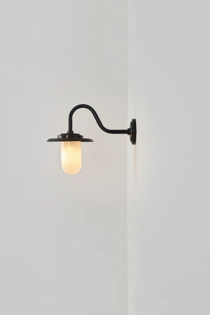 Exterior Swan Neck Wall Light - Davey Lighting Outdoor Lights - Black - Frosted Glass - HORNE