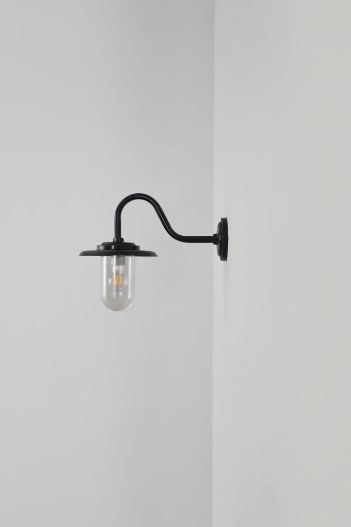 Exterior Swan Neck Wall Light - Davey Lighting Outdoor Lights - Galvanized Steel - Frosted Glass - HORNE