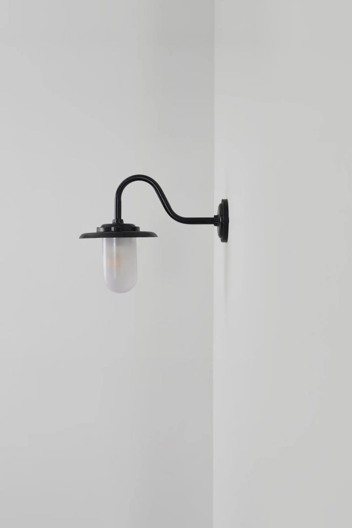Exterior Swan Neck Wall Light - Davey Lighting Outdoor Lights - Black - Clear Glass - HORNE