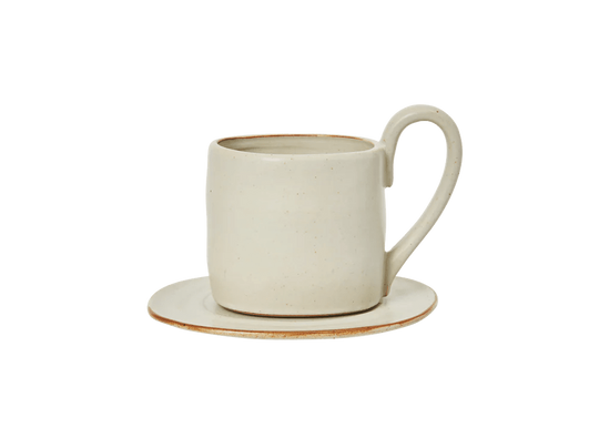Flow Mug with Saucer - Ferm Living Coffee + Tea - Off - white Speckle - HORNE