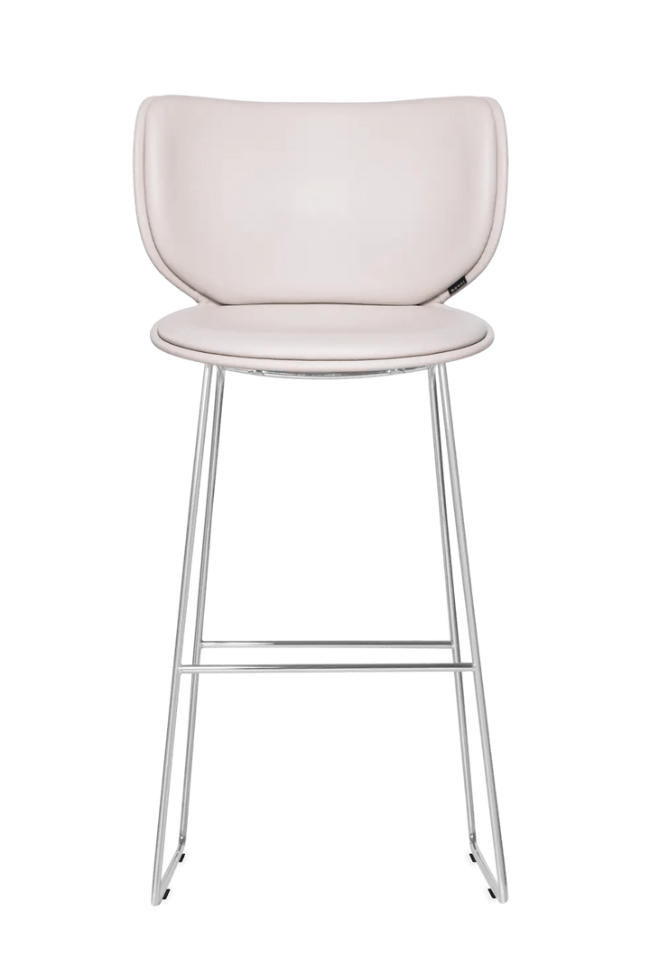 Hana Bar Stool Upholstered - Moooi Stools + Benches + Ottomans - CAT I - Abbracci Taupe - Chrome - High - HORNE