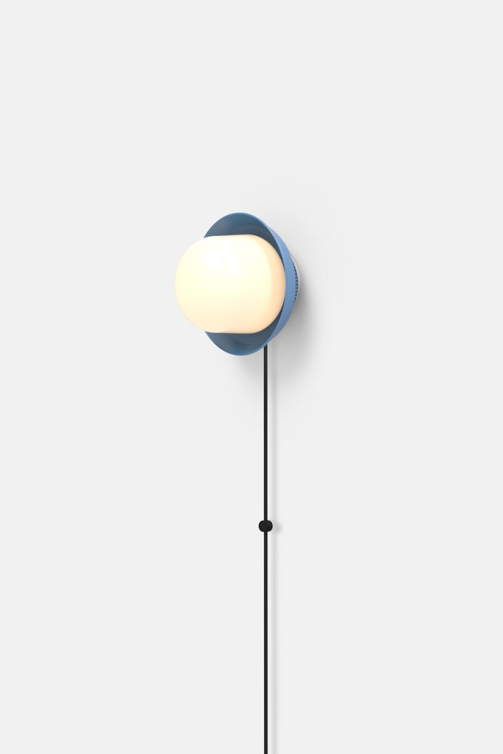 Hoist Sconce Corded - Large Glass Diffuser - Small Shade - RBW Lighting - Blue Gloss - Corded Plug - in (Back) / 120V Input - 3000K (soft white) - HORNE