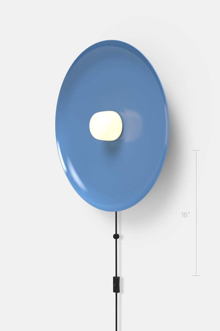 Hoist Sconce Corded - Small Glass Diffuser - Large Shade - RBW Lighting - Blue Gloss - Corded Plug - in (Bottom) / 120V Input - 2700K (warm white) - HORNE