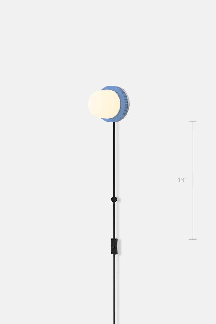 Hoist Sconce Corded - Small Glass Diffuser - No Shade - RBW Lighting - Blue Gloss - Corded Plug - in (Bottom) w. Toggle Switch / 120V Input - 2700K (warm white) - HORNE