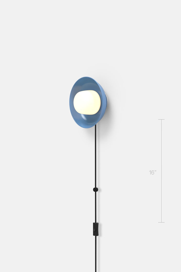 Hoist Sconce Corded - Small Glass Diffuser - Small Shade - RBW Lighting - Blue Gloss - Corded Plug - in (Bottom) / 120V Input - 2700K (warm white) - HORNE