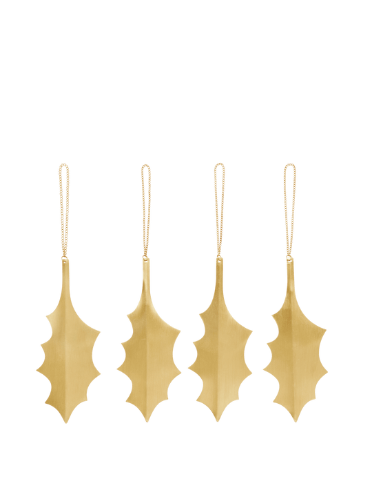 Holly Leaf Brass Ornaments - Set of 4 - Ferm Living Decor - HORNE