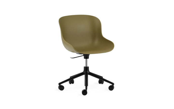 Hyg Chair Swivel 5W Gas Lift - Normann Copenhagen Swivel Chairs - Hyg Chair Swivel 5W Gas Lift Black Alu - Olive - HORNE