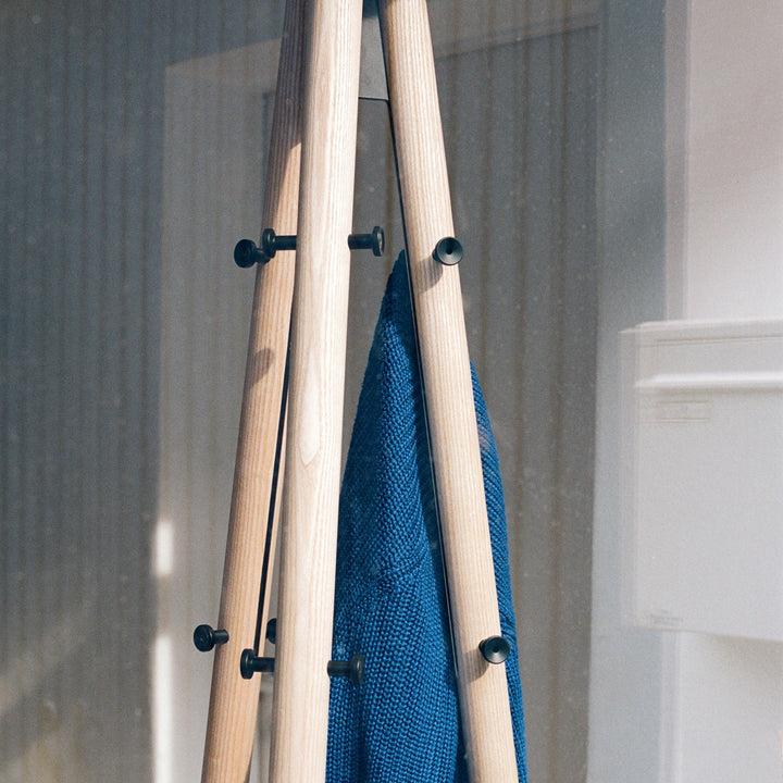 Kiila Coat Stand by Alvar Aalto - Artek Coat + Key Racks - Black Lacquered & Hooks Black - HORNE