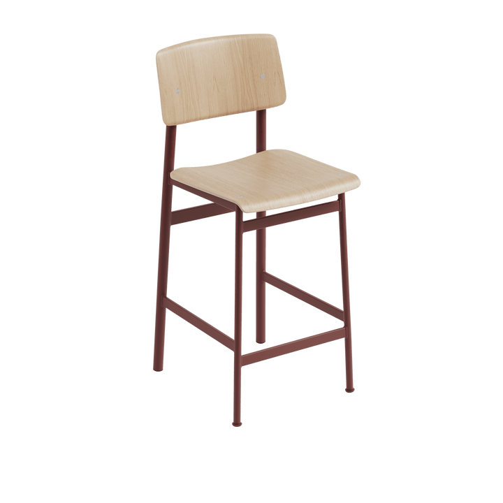 Loft Counter & Bar Stool - Muuto Stools + Benches + Ottomans - Counter Height - Deep Red Frame & Oak Seat - HORNE