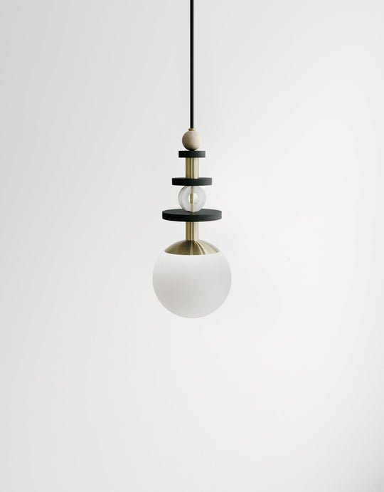 Maru Tall Stack - Ladies & Gentlemen Lighting - 6” Globe - Brushed Brass - Matte White (opaque) - HORNE