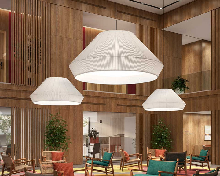 Mei 150 Pendant Lamp - Bover Pendants - White Ribbon - Satin Nickel - HORNE