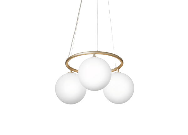 Miira 3 Circular Chandelier - Nuura Chandeliers - Brass / Opal - HORNE