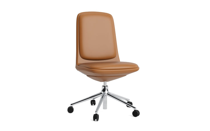 Off Chair Low 5W Gas Lift With Cushion - Normann Copenhagen Swivel Chairs - Off Chair Low 5W Gas Lift Alu With Cushion - Ultra Leather - 41574 Cognac - HORNE