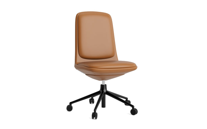 Off Chair Low 5W Gas Lift With Cushion - Normann Copenhagen Swivel Chairs - Off Chair Low 5W Gas Lift Black Alu With Cushion - Ultra Leather - 41574 Cognac - HORNE