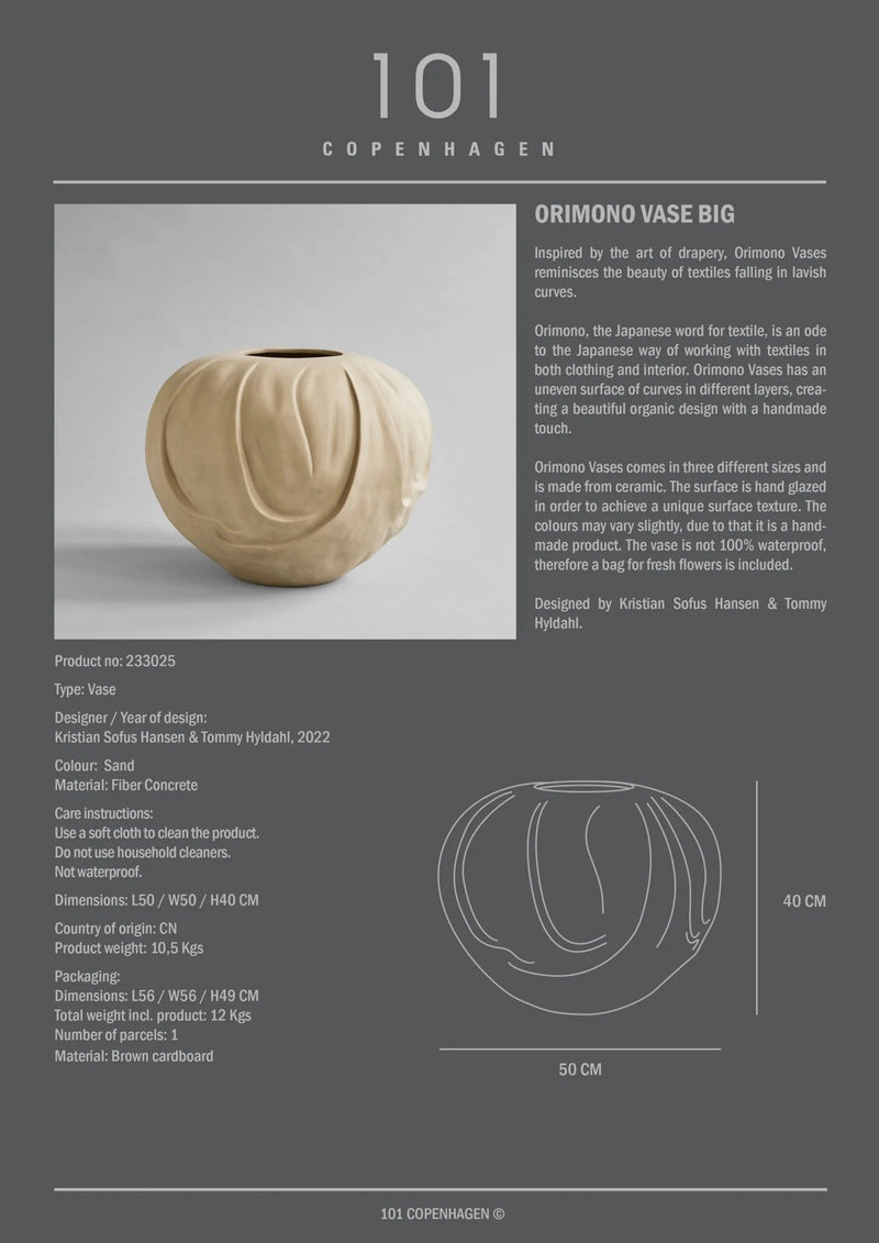Orimono Vase - 101 Copenhagen Vases - Big - Bone White - HORNE