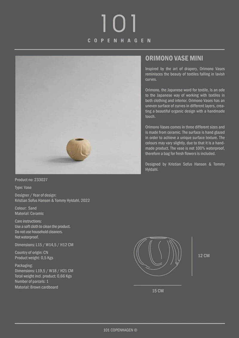 Orimono Vase - 101 Copenhagen Vases - Big - Bone White - HORNE