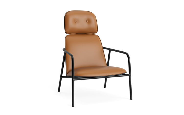 Pad Lounge Chair High - Normann Copenhagen Lounge Chairs - Pad Lounge Chair High Black & Black Steel - Ultra Leather - 41574 Cognac - HORNE