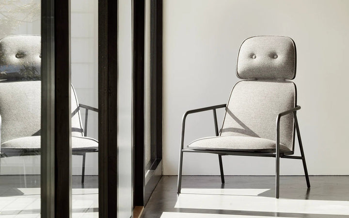 Pad Lounge Chair High - Normann Copenhagen Lounge Chairs - Pad Lounge Chair High Oak & Grey Steel - Ultra Leather - 41599 Black - HORNE