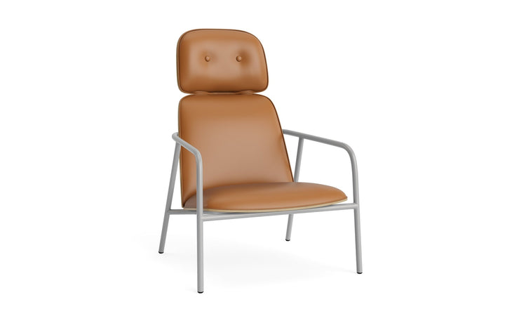 Pad Lounge Chair High - Normann Copenhagen Lounge Chairs - Pad Lounge Chair High Oak & Grey Steel - Ultra Leather - 41574 Cognac - HORNE