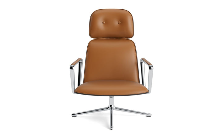 Pad Lounge Chair High Swivel - Normann Copenhagen Lounge Chairs - Pad Lounge Chair High Swivel Black & Alu - Ultra Leather - 41574 Cognac - HORNE