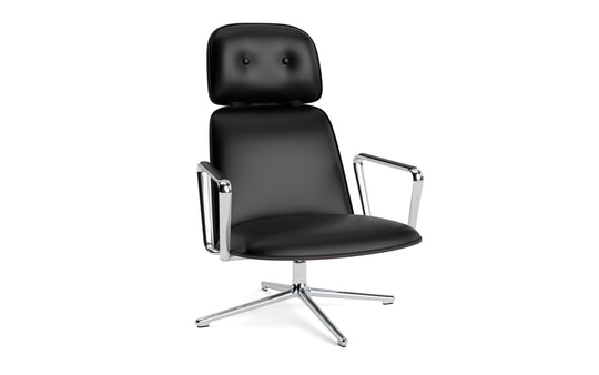 Pad Lounge Chair High Swivel - Normann Copenhagen Lounge Chairs - Pad Lounge Chair High Swivel Black & Alu - Ultra Leather - 41599 Black - HORNE