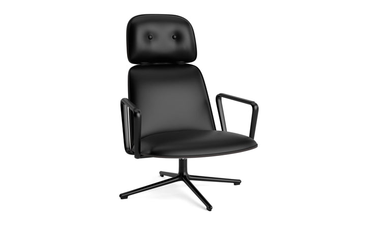 Pad Lounge Chair High Swivel - Normann Copenhagen Lounge Chairs - Pad Lounge Chair High Swivel Black & Black Alu - Ultra Leather - 41599 Black - HORNE