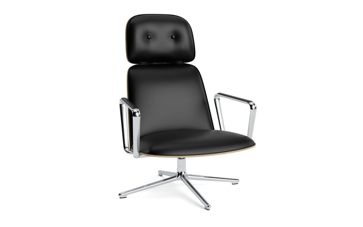 Pad Lounge Chair High Swivel - Normann Copenhagen Lounge Chairs - Pad Lounge Chair High Swivel Oak & Alu - Ultra Leather - 41599 Black - HORNE