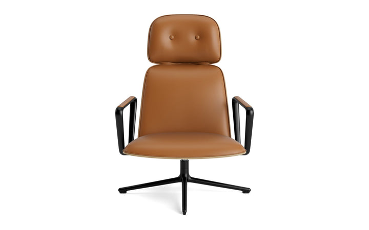 Pad Lounge Chair High Swivel - Normann Copenhagen Lounge Chairs - Pad Lounge Chair High Swivel Oak & Black Alu - Ultra Leather - 41574 Cognac - HORNE
