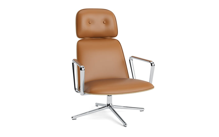 Pad Lounge Chair High Swivel - Normann Copenhagen Lounge Chairs - Pad Lounge Chair High Swivel Oak & Alu - Ultra Leather - 41574 Cognac - HORNE