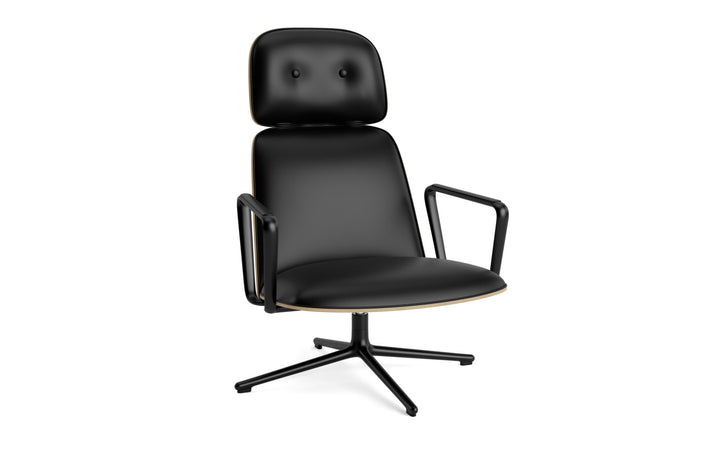 Pad Lounge Chair High Swivel - Normann Copenhagen Lounge Chairs - Pad Lounge Chair High Swivel Oak & Black Alu - Ultra Leather - 41599 Black - HORNE