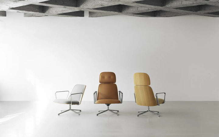 Pad Lounge Chair High Swivel - Normann Copenhagen Lounge Chairs - Pad Lounge Chair High Swivel Oak & Black Alu - Ultra Leather - 41574 Cognac - HORNE
