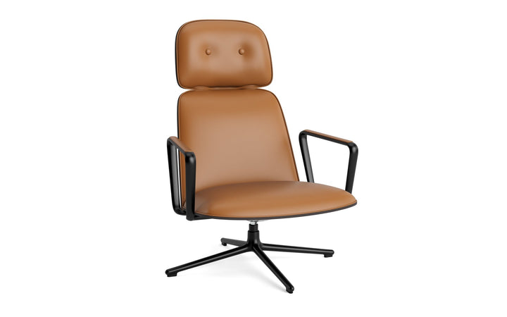 Pad Lounge Chair High Swivel Tilt - Normann Copenhagen Lounge Chairs - Pad Lounge Chair High Swivel Black & Black Alu Tilt - Ultra Leather - 41574 Cognac - HORNE