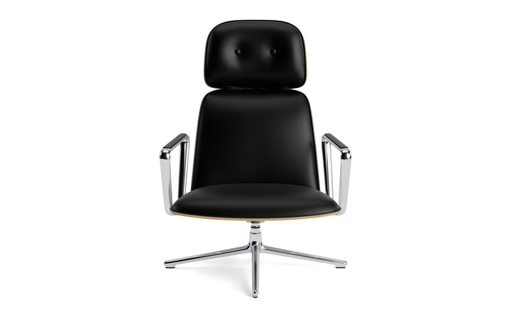 Pad Lounge Chair High Swivel Tilt - Normann Copenhagen Lounge Chairs - Pad Lounge Chair High Swivel Oak & Alu Tilt - Ultra Leather - 41599 Black - HORNE