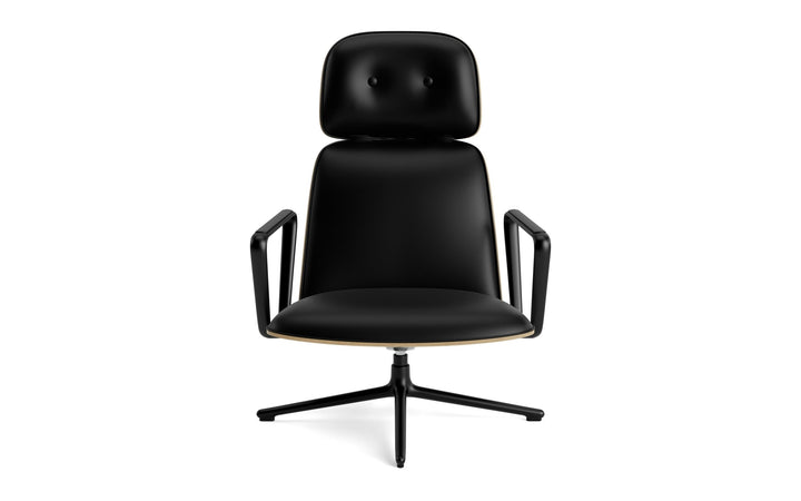 Pad Lounge Chair High Swivel Tilt - Normann Copenhagen Lounge Chairs - Pad Lounge Chair High Swivel Oak & Black Alu Tilt - Ultra Leather - 41599 Black - HORNE