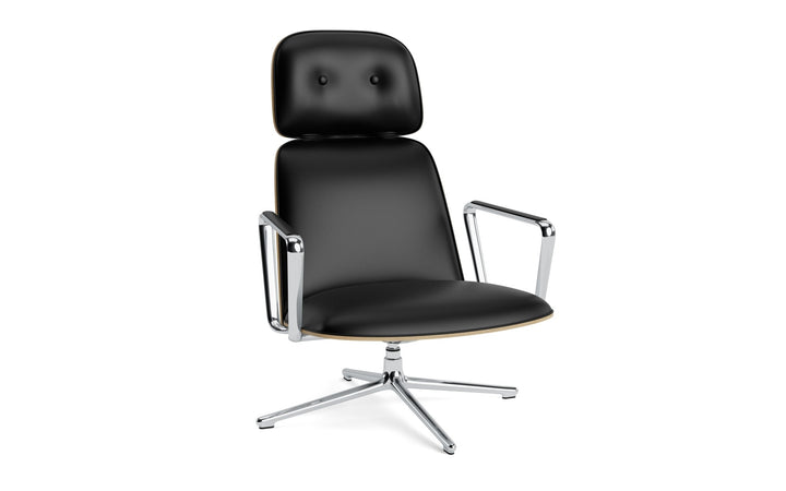 Pad Lounge Chair High Swivel Tilt - Normann Copenhagen Lounge Chairs - Pad Lounge Chair High Swivel Oak & Alu Tilt - Ultra Leather - 41599 Black - HORNE