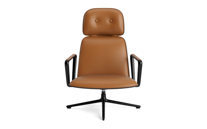 Pad Lounge Chair High Swivel Tilt - Normann Copenhagen Lounge Chairs - Pad Lounge Chair High Swivel Black & Black Alu Tilt - Ultra Leather - 41574 Cognac - HORNE