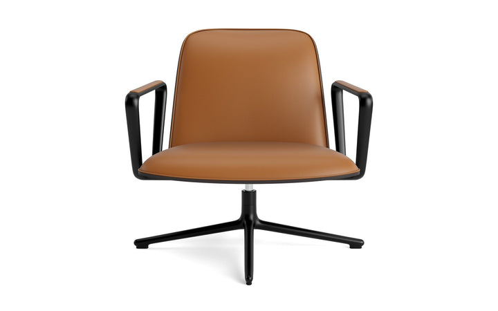 Pad Lounge Chair Low Swivel - Normann Copenhagen Lounge Chairs - Pad Lounge Chair Low Swivel Black & Black Alu - Ultra Leather - 41574 Cognac - HORNE