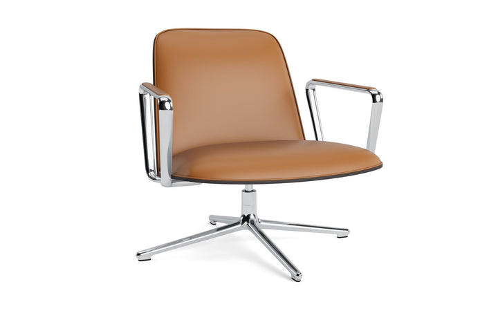 Pad Lounge Chair Low Swivel - Normann Copenhagen Lounge Chairs - Pad Lounge Chair Low Swivel Black & Alu - Ultra Leather - 41574 Cognac - HORNE