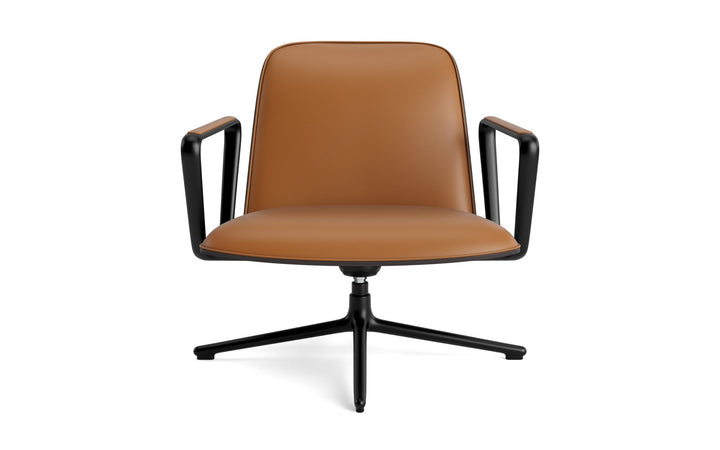 Pad Lounge Chair Low Swivel Tilt - Normann Copenhagen Lounge Chairs - Pad Lounge Chair Low Swivel Black & Black Alu Tilt - Ultra Leather - 41574 Cognac - HORNE