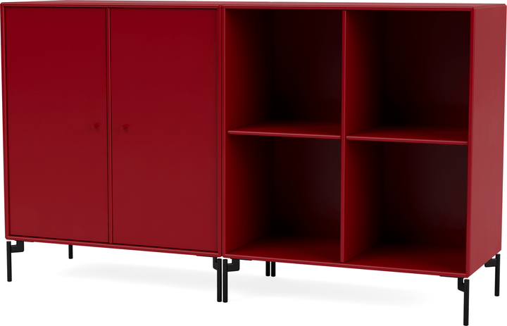 Pair Classic Sideboard - With Legs - Montana - Shelving - Beetroot - Black - HORNE