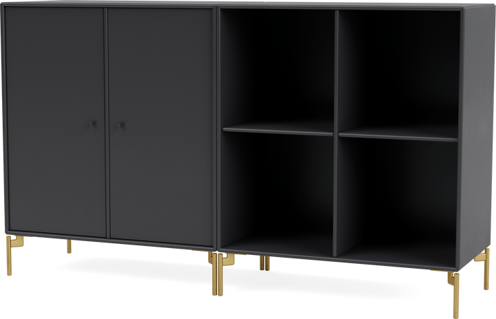 Pair Classic Sideboard - With Legs - Montana - Shelving - Anthracite - Brass - HORNE