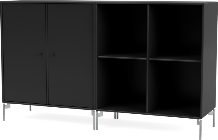 Pair Classic Sideboard - With Legs - Montana - Shelving - Black - Matte Chrome - HORNE