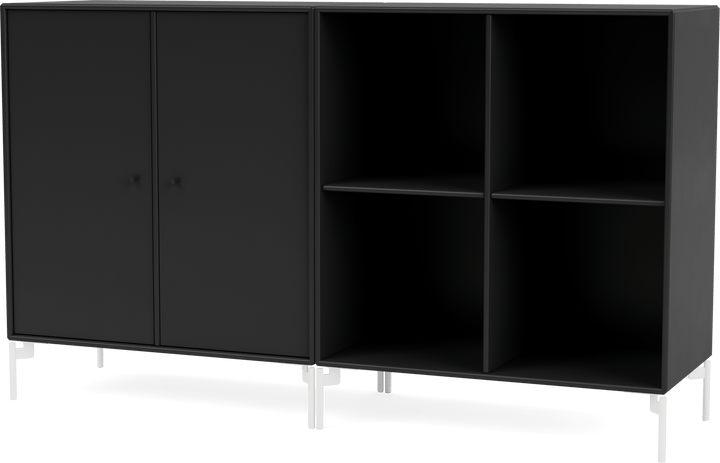 Pair Classic Sideboard - With Legs - Montana - Shelving - Black - Snow - HORNE