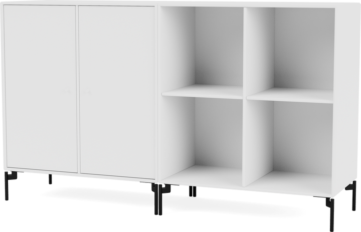 Pair Classic Sideboard - With Legs - Montana - Shelving - New White - Black - HORNE