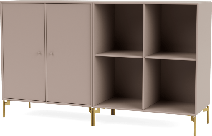 Pair Classic Sideboard - With Legs - Montana - Shelving - Mushroom - Brass - HORNE
